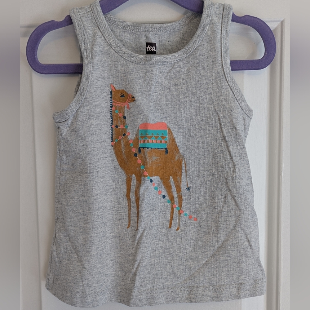 Tea Collection Gray Kids Tank Top with Camel Print